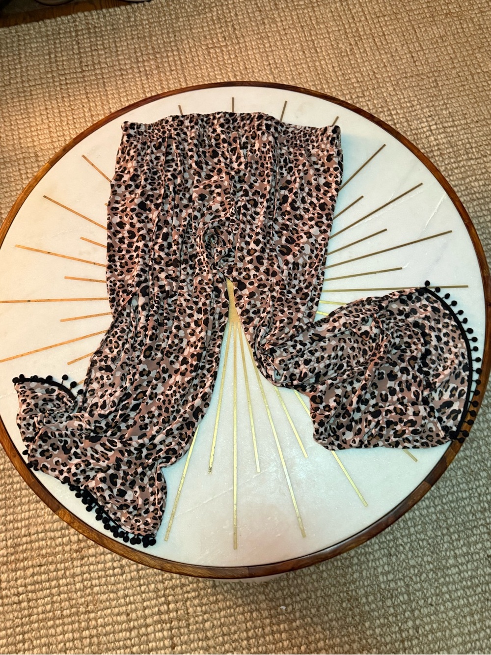 Time and Tru Pink Leopard Pom Pom Trim pants